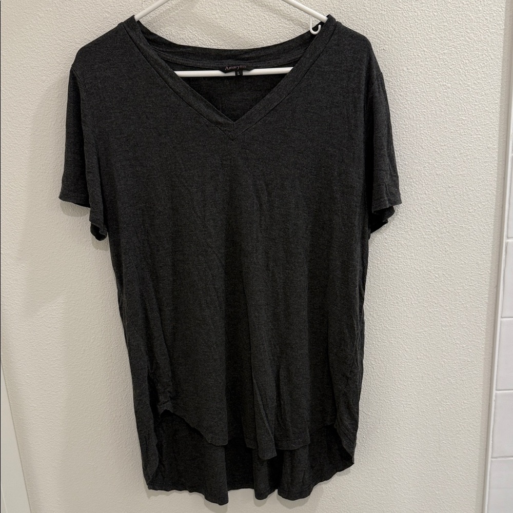 Amaryllis Charcoal V-Neck Short Sleeve Top
